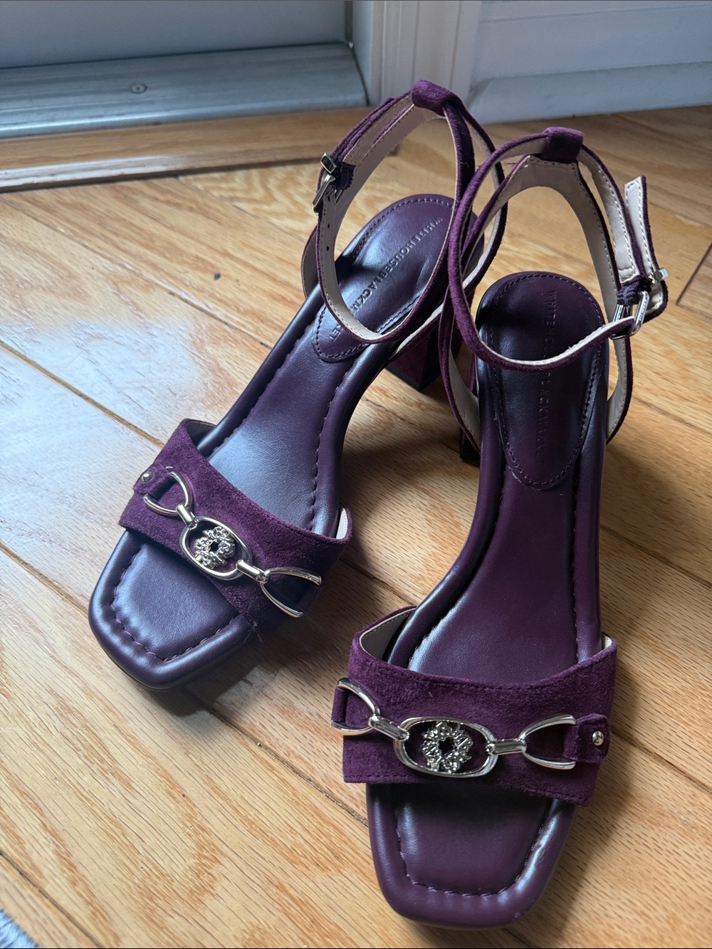 White House Black Market Plum Suede Ankle-Strap Heels